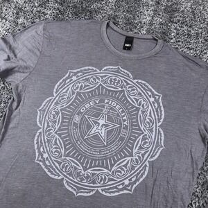OBEY Shirt Mens Large Gray Fidelity Mandala Star Graphic Tee USA Streetwear
